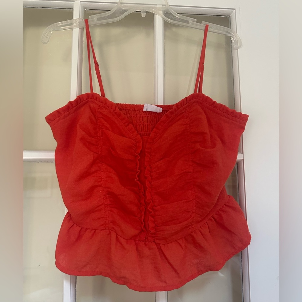 NWOT Orange Ruffled Crop Top (Size L)